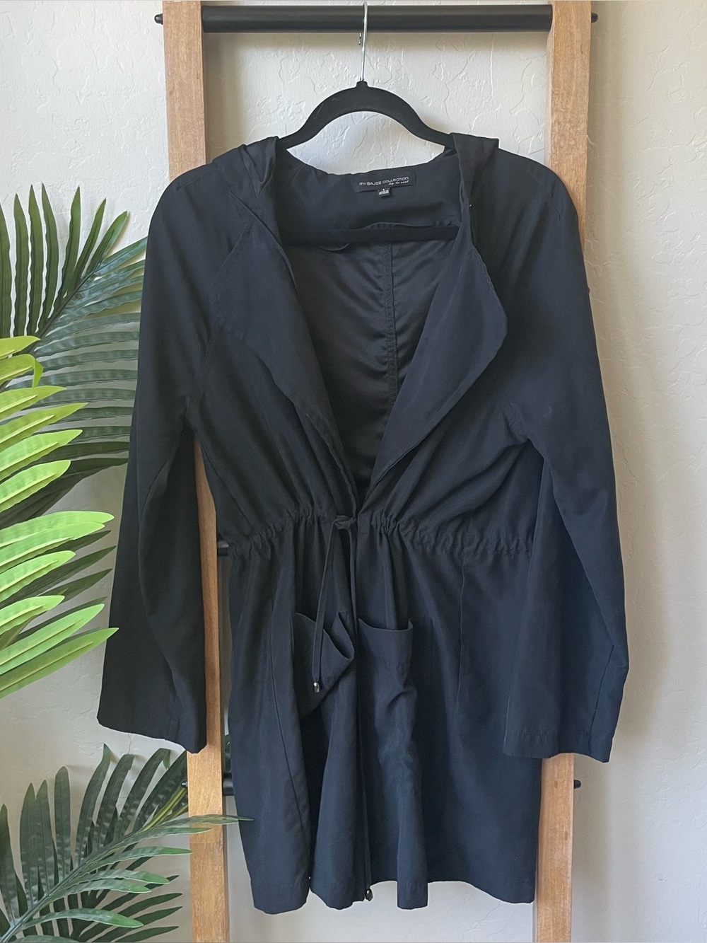 Black Hooded Women’s Drawstring Long Coat